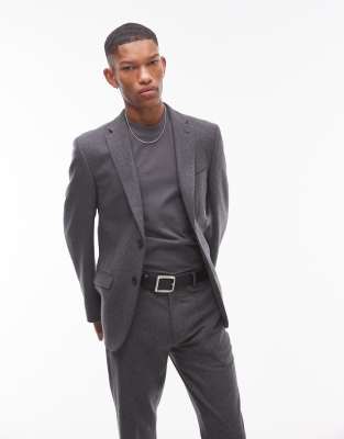 Topman Premium Wool Mix Slim Suit Jacket In Charcoal-gray