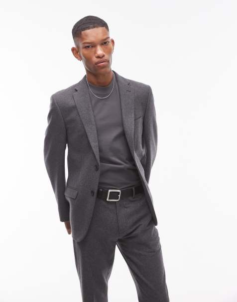 Topman premium wool mix slim suit jacket in charcoal - view 1