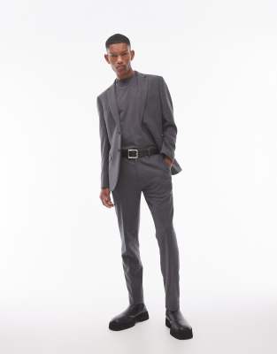 premium wool mix slim suit pants in charcoal-Gray