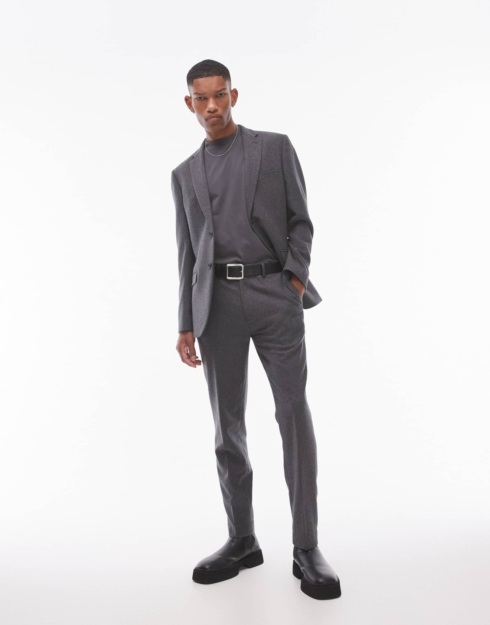 Приталенные классические брюки из шерсти Topman серого цвета
