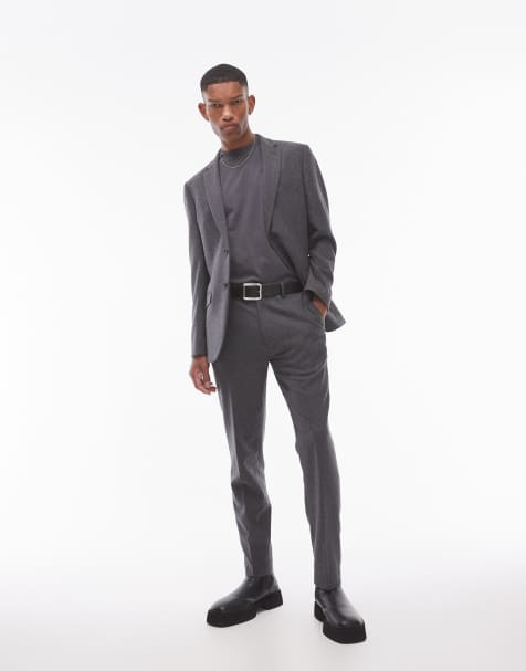 Topman premium wool mix slim suit trousers in charcoal - view 1