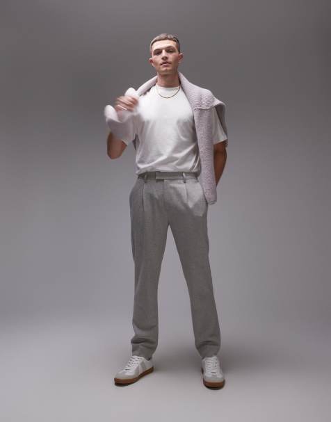 Topman premium wool mix taper suit trouser in light grey - view 1