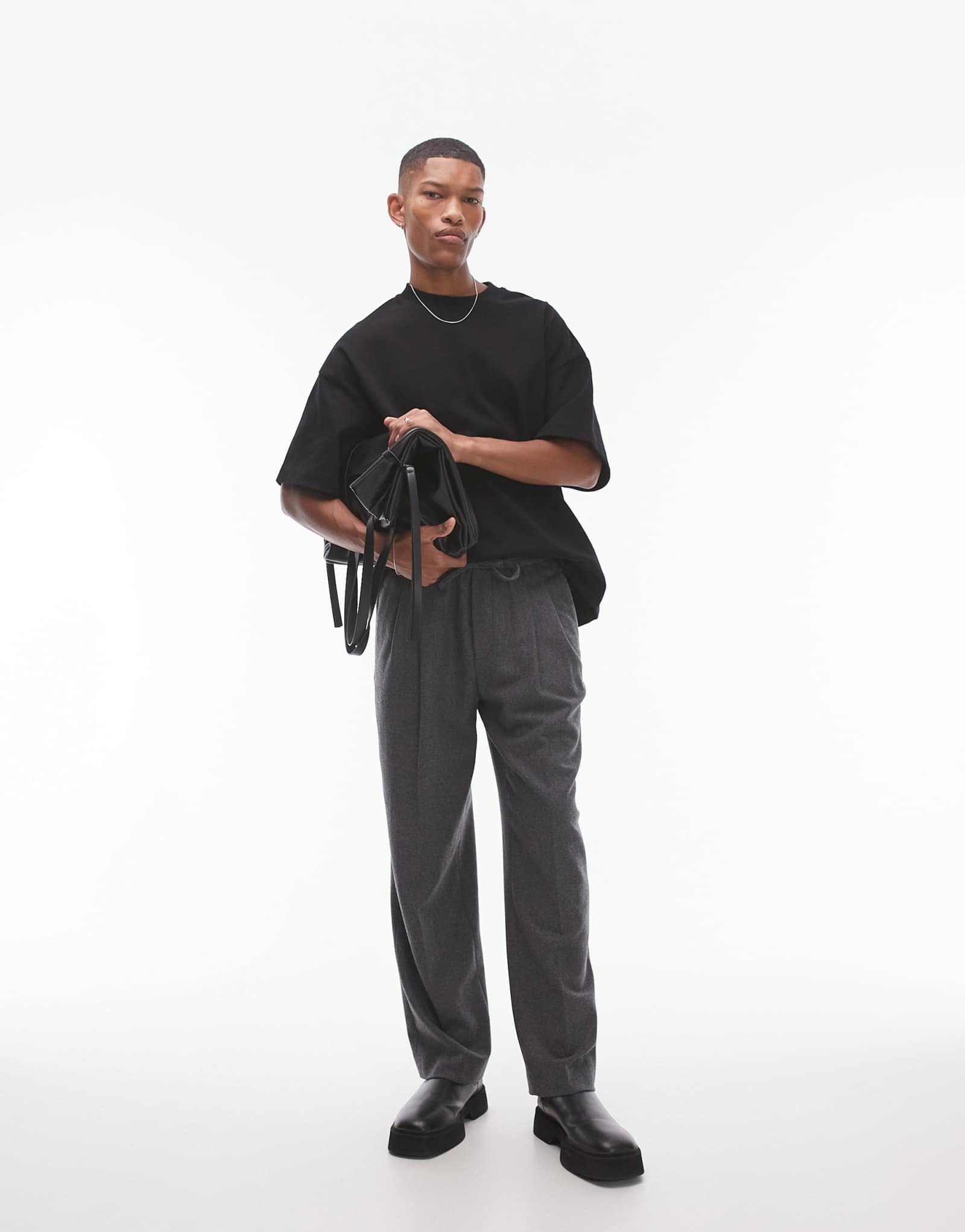 Широкие брюки из шерсти Topman цвета древесного угля
