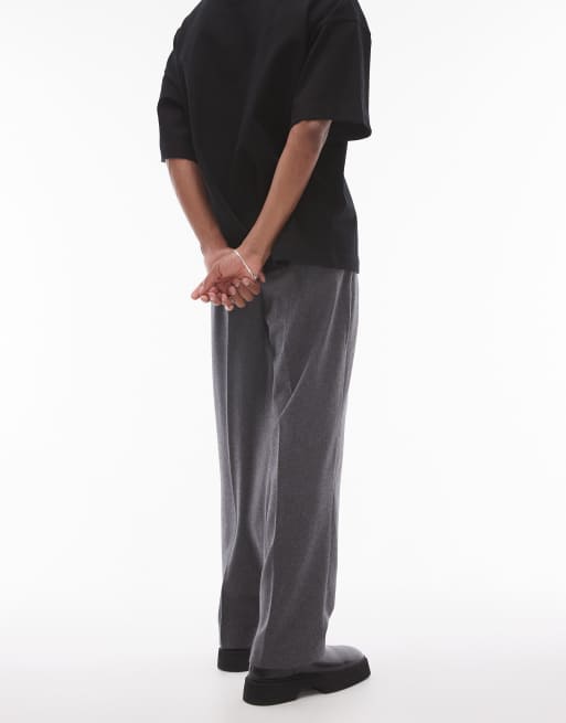 Topman premium wool mix wide leg trousers in charcoal | ASOS