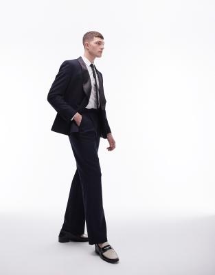 Topman Topman premium wool rich tux suit trousers in navy