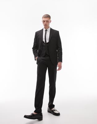 Premium wool stretch slim pant in black