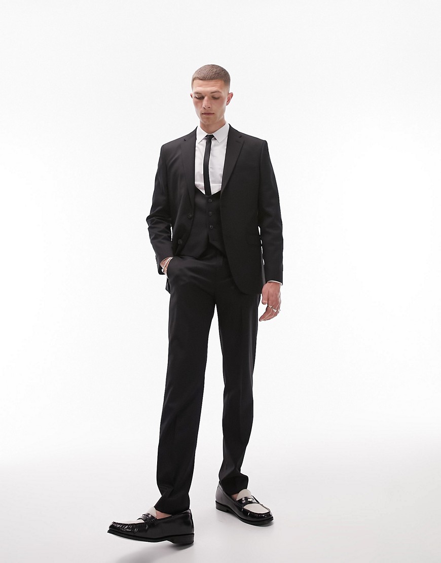 Topman Premium Wool Stretch Slim Pant In Black