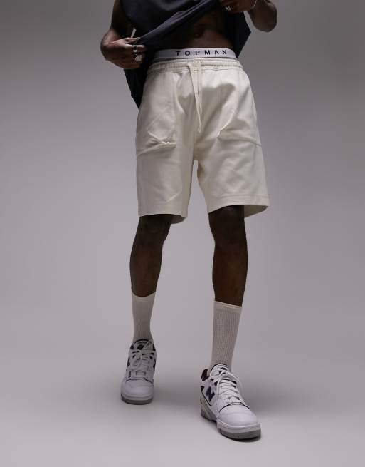 Topman premium zip pockets cargo shorts in ecru