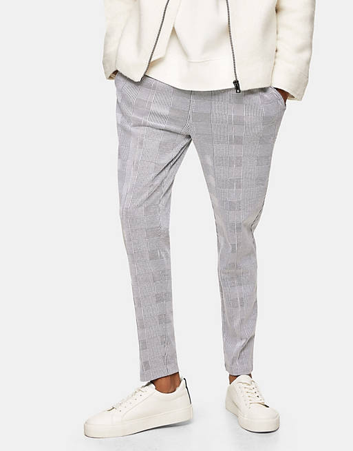 Topman prince of wales check joggers in grey
