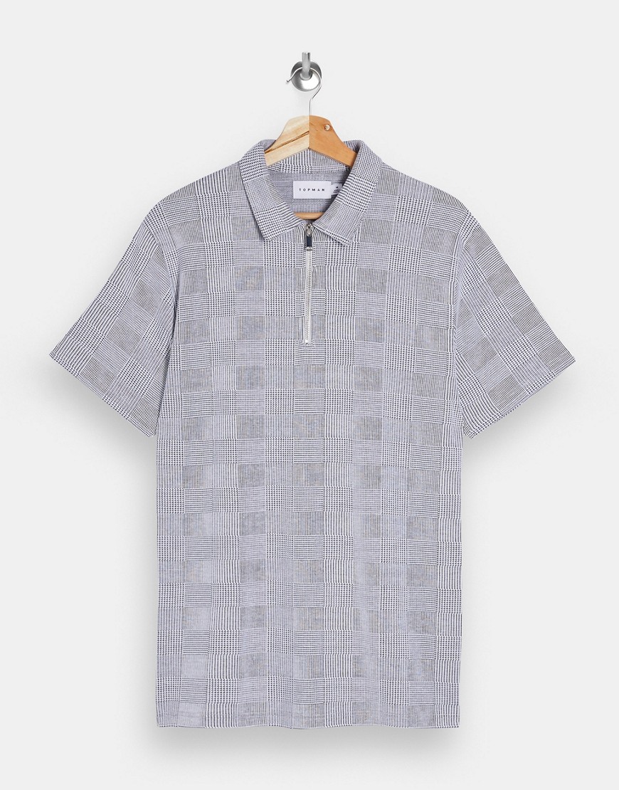 Topman prince of wales check polo in grey