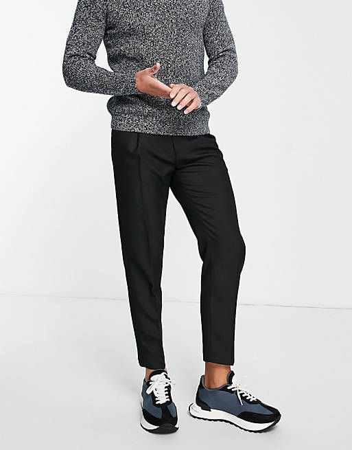  Topman pronouced twill tapered trousers in black 