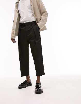 Topman smart wide leg crop pants in black