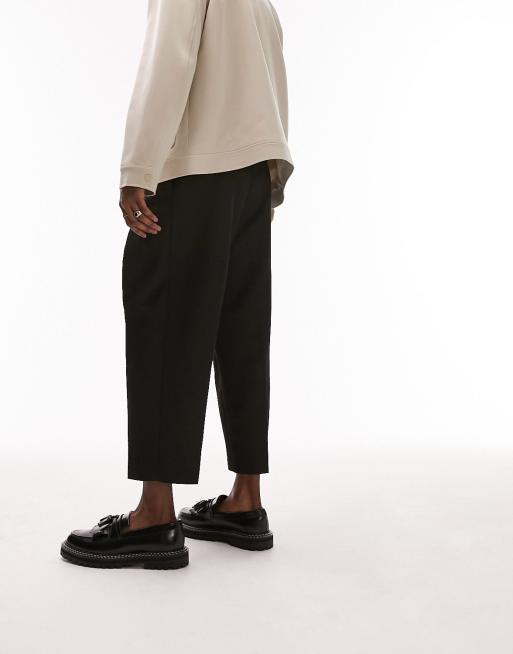 Topman smart wide leg crop pants in black