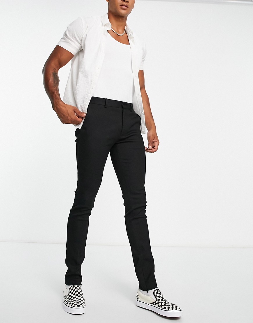 Topman pronounced twill super skinny stacker trousers with zip cuff detail in black