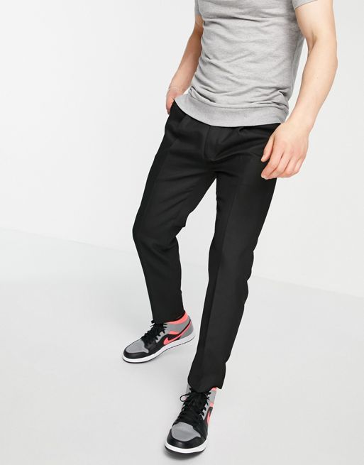 Topman pronounced twill taper pants in black