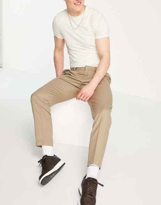 Topman pronounced twill taper pants in stone