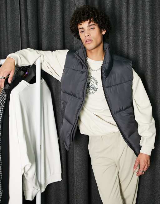 Topman puffer gilet in charcoal