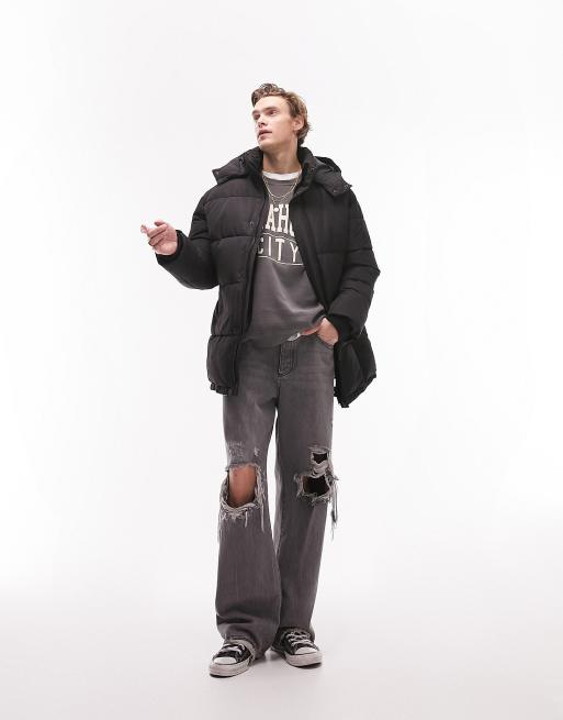 Oversized Fit Puffer Jacket - Black - Men