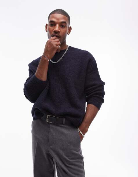 Topman - Pull brossé décontracté - Bleu marine - view 1