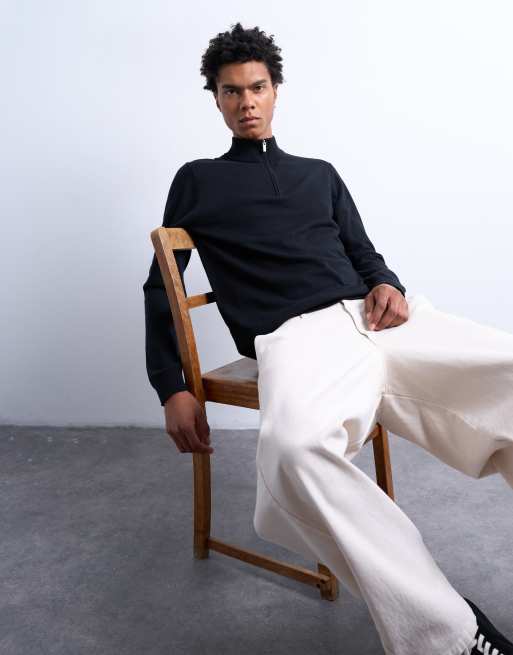 Topman - Pull classique en maille à col cheminée zippé - Noir, 3 de 5