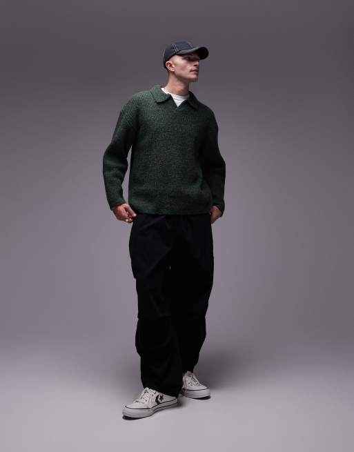 Topman - Pull décontracté à col ouvert - Kaki, 2 de 4