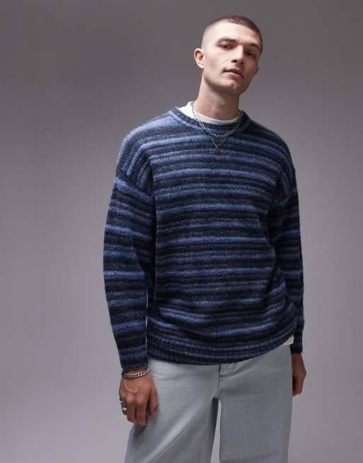 Topman - Pull décontracté duveteux à rayures - Bleu