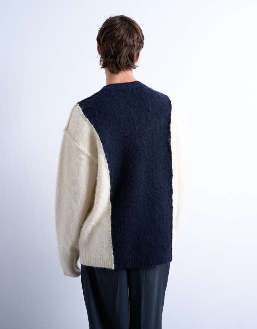 Topman - Pull décontracté duveteux avec empiècement duveteux - Marine, 3 de 5