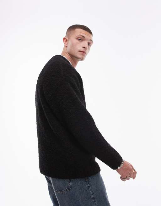 Topman - Pull décontracté en bouclé - Noir, 3 de 4
