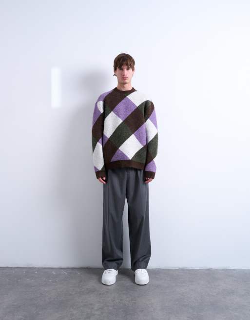 Topman - Pull décontracté en maille à motif losanges - Marron, 2 de 5