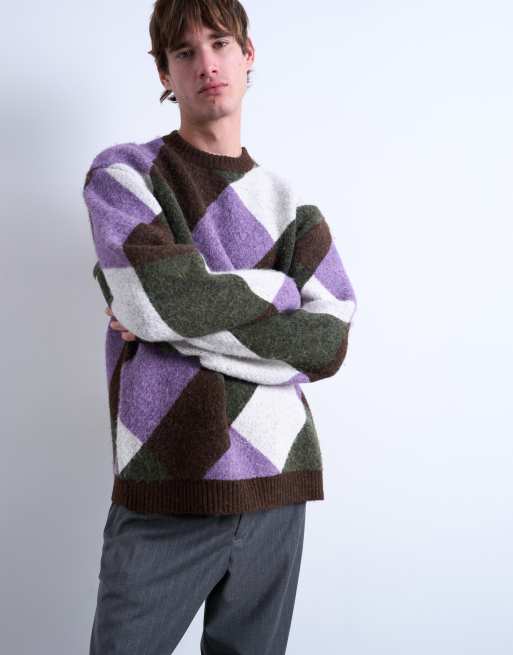 Topman - Pull décontracté en maille à motif losanges - Marron, 5 de 5