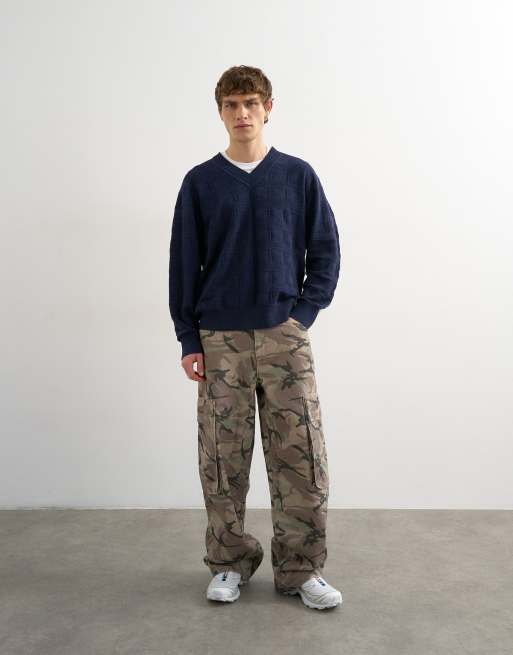 Topman - Pull décontracté en maille texturée à col V - Bleu marine, 2 de 5