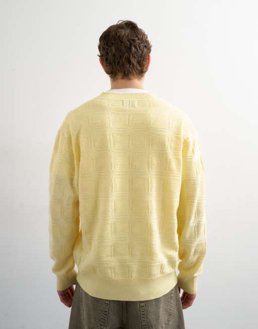 Topman - Pull décontracté en maille texturée à col V - Jaune, 3 de 5
