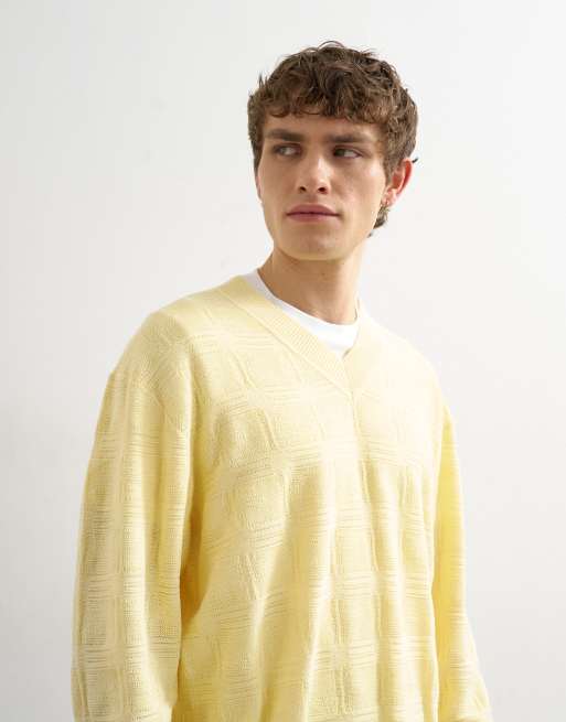 Topman - Pull décontracté en maille texturée à col V - Jaune, 4 de 5