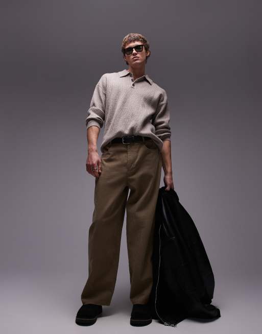 Topman - Pull décontracté style polo en maille compacte - Grège, 3 de 4