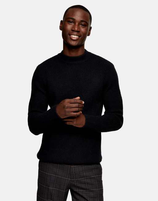 Topman - Pull duveteux à col montant - Noir