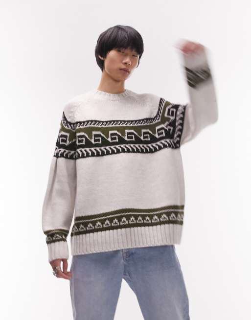 Topman - Pull en laine à empiècements graphiques - Gris