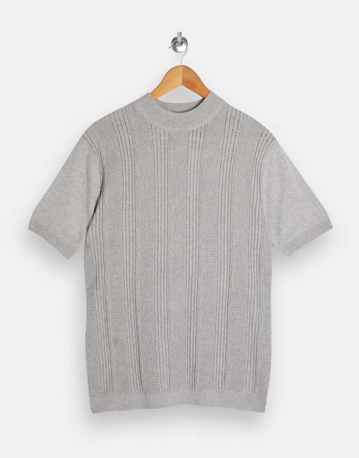 Topman - Pull en maille à col montant et à surpiqûres - Gris, 3 de 4