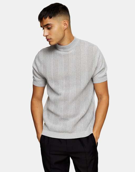 Topman - Pull en maille à col montant et à surpiqûres - Gris, 4 de 4
