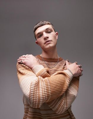 Topman knitted jumper with ombre stripe in brown - ASOS Price Checker