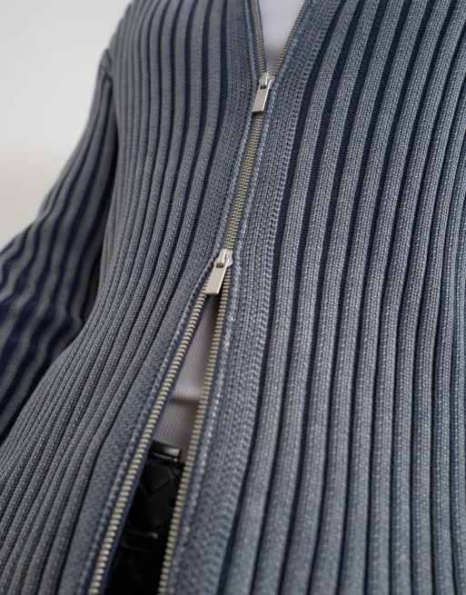 Topman pull en maille coupe classique zippé sur toute la longueur avec grosses côtes, gris délavé, 2 de 5