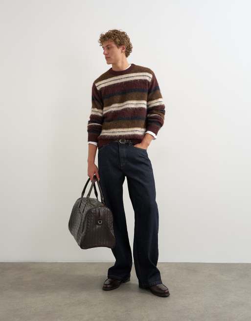 Topman pull en maille duveteuse à rayures coupe relaxed bordeaux, 2 de 5
