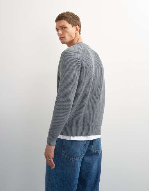 Topman pull en maille pêcheur coupe classique gris, 2 de 7