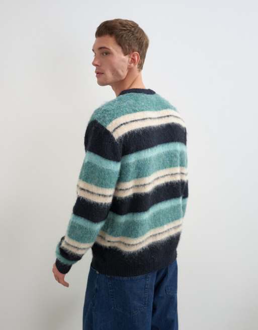 Topman pull en maille rayé duveteux coupe relaxed bleu canard, 3 de 5