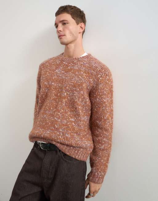 Topman pull en maille texturée à col rond coupe décontractée couleur mauve, 5 de 5
