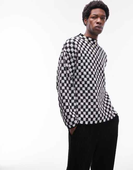 Topman Pull pais imprim damier Noir et blanc