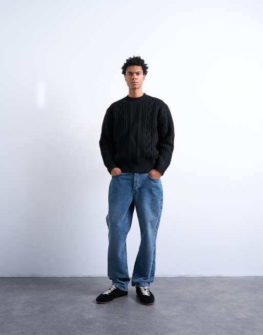 Topman - Pull épais en maille torsadée - Noir, 3 de 5
