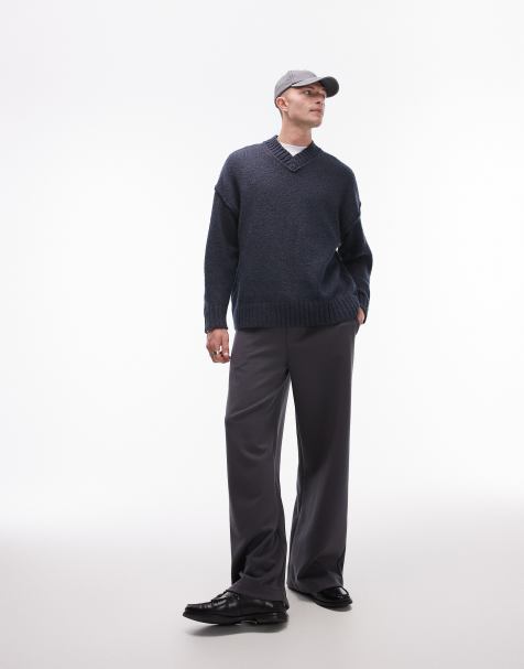 Topman - Pull oversize à col V et coutures apparentes - Bleu - view 1