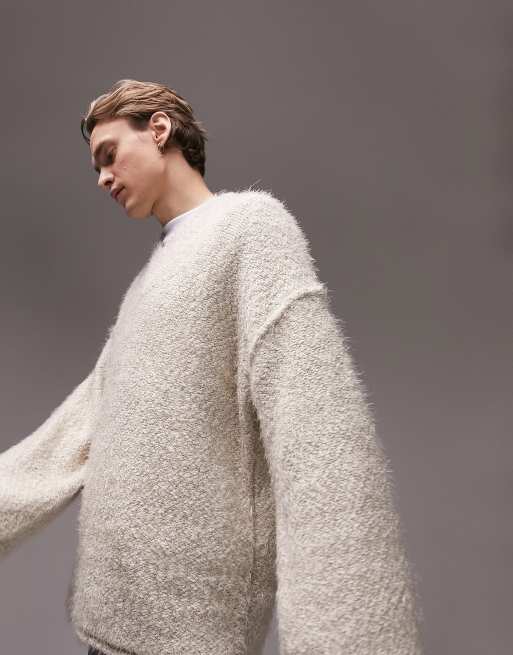 Topman - Pull oversize en maille épaisse à col V - Écru