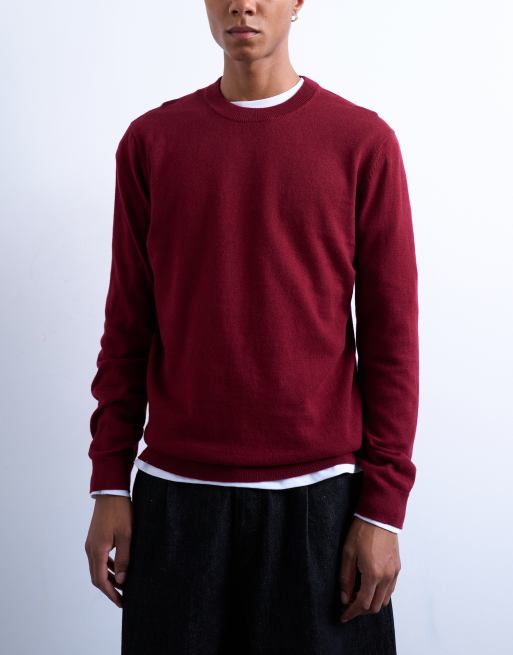 Topman - Pull ras de cou classique en maille - Bordeaux, 3 de 5