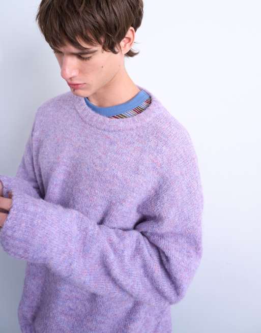 Topman loose knit crew sweater in purple